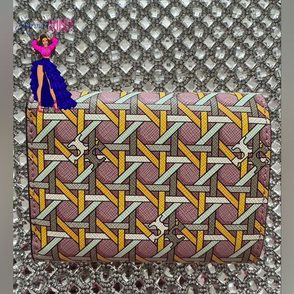 💛💖 Tory Burch Leather Bi-Fold Wallet, Pastel Pink, Yellow & White TB Wallet - Picture 4 of 10